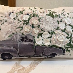 The Prairie Vintage Truck Floral Embroidered Pillow